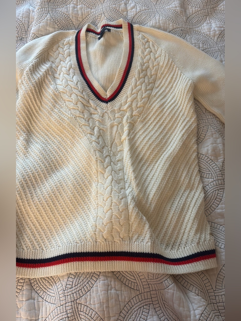 Tommy Hilfiger Cream Sweater with Navy & Red Stripes